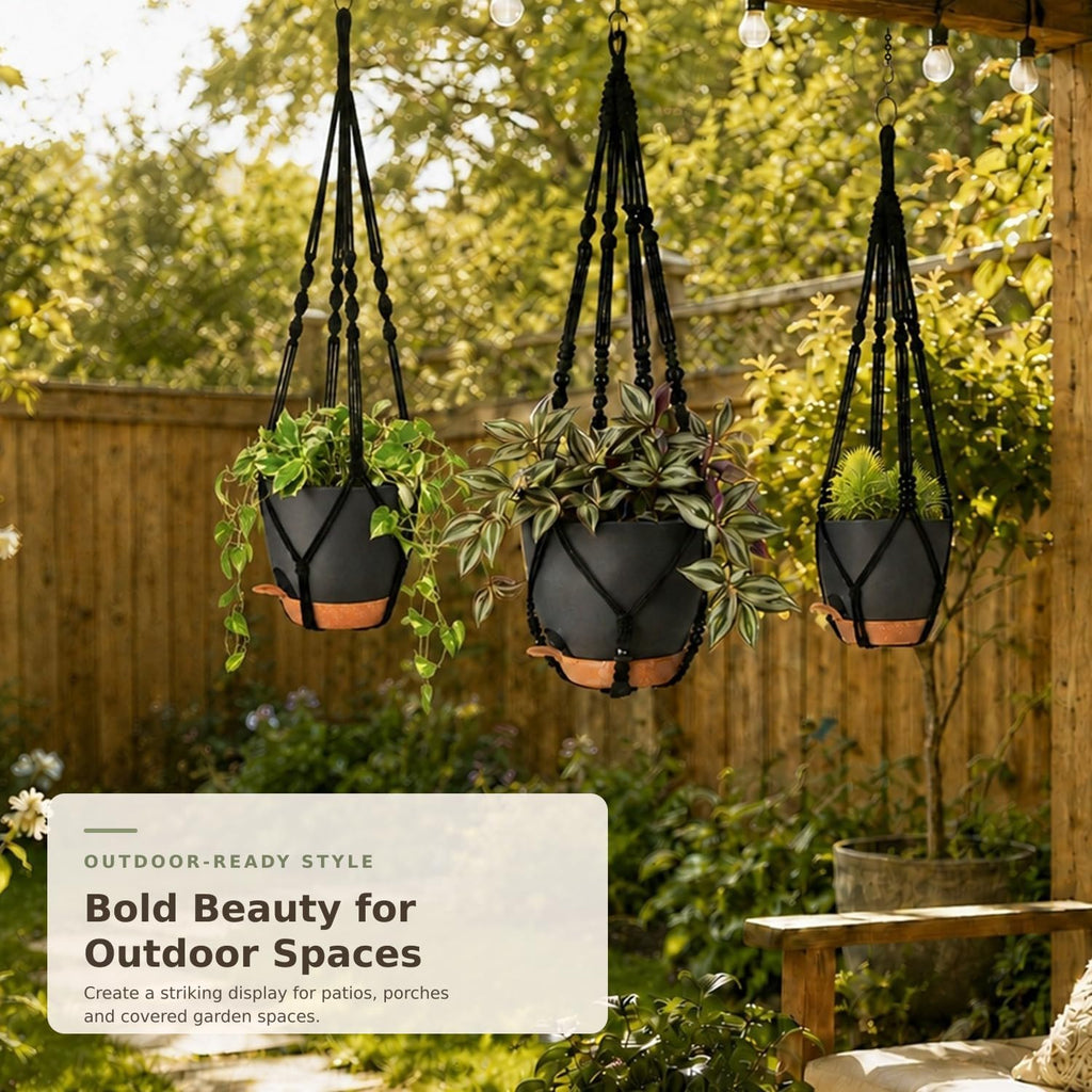 Bouqlife 3 Pack Self Watering Hanging Planters Macrame Plant Hangers with Indoor Flower Pots, 3 Different Size Hanging Basket, Plant Hanger with Hooks for Garden Home Decor Black