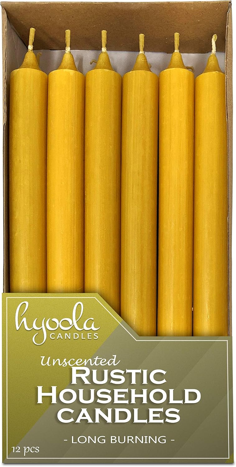 Hyoola 10 Inch Dinner Candles - 12 Pack - Yellow Tall Unscented Rustic Long Burning Candle Sticks