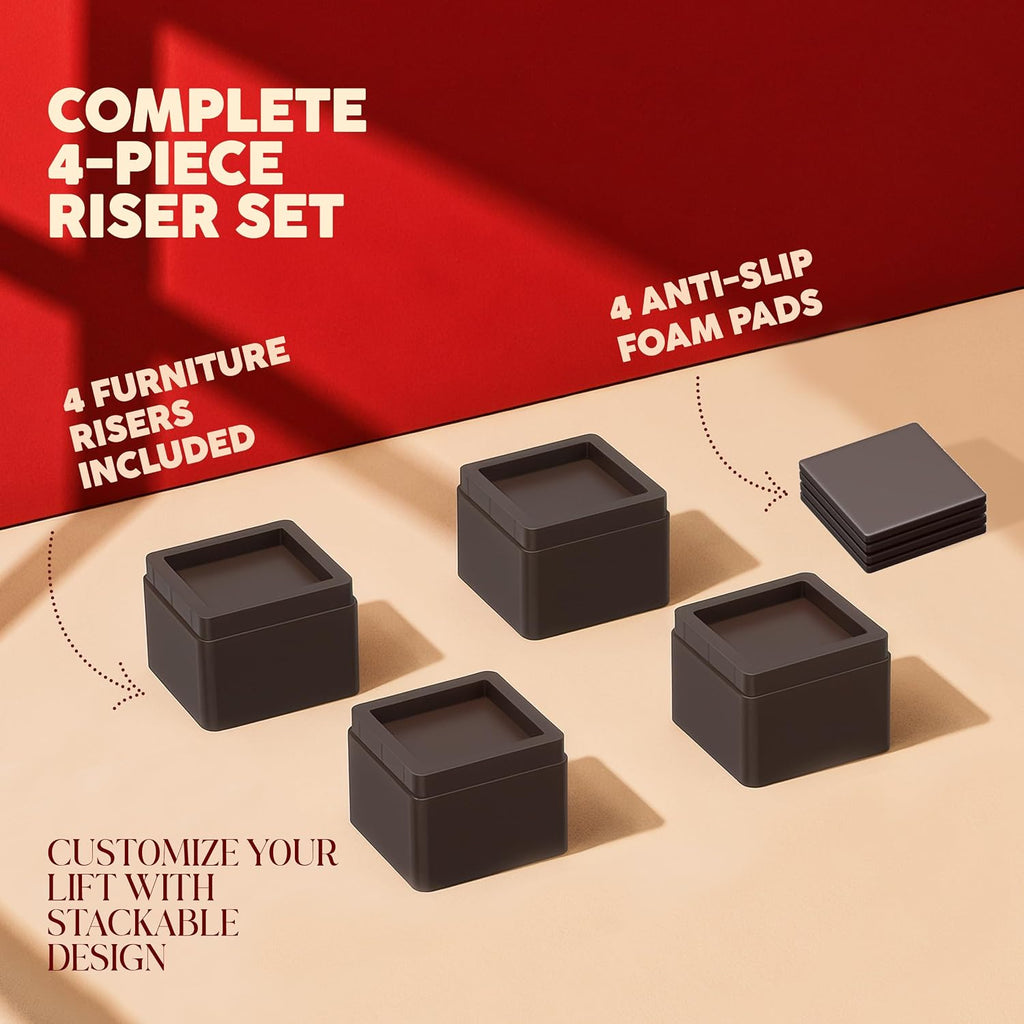 Utopia Bedding Adjustable Bed Risers 3 Inch, Brown, 4-Pack