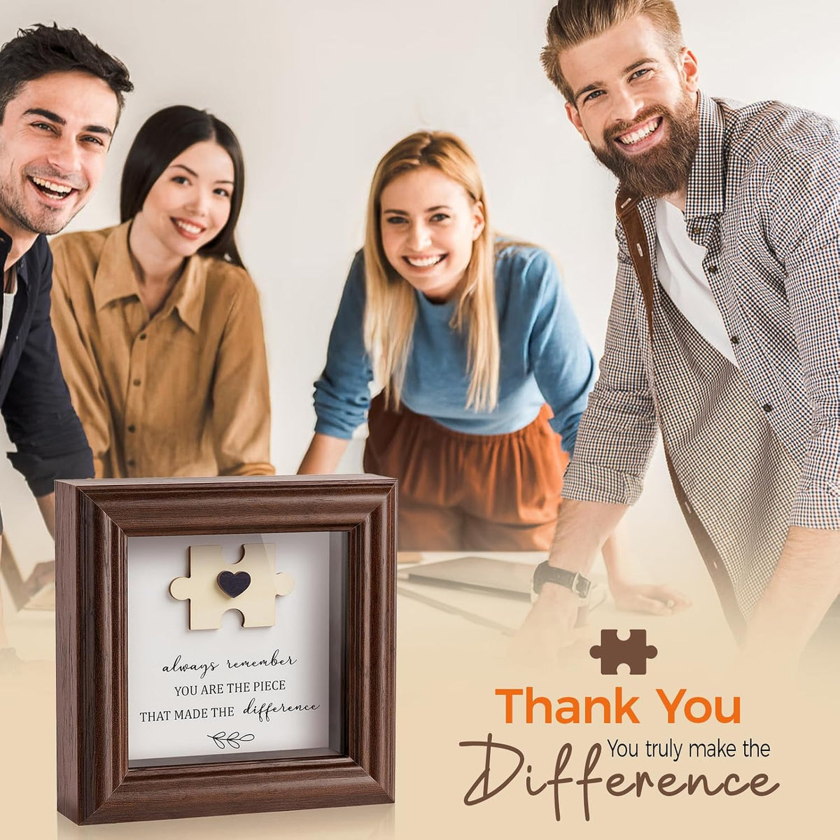 Difference Maker Gift 5.2" Wood Shadow Box Frame Thank You Plaque for Employee Coworker Boss, Unique Puzzle Piece Appreciation Sign for Office Desk Decor, Goodbye Retirement Farewell Keepsake