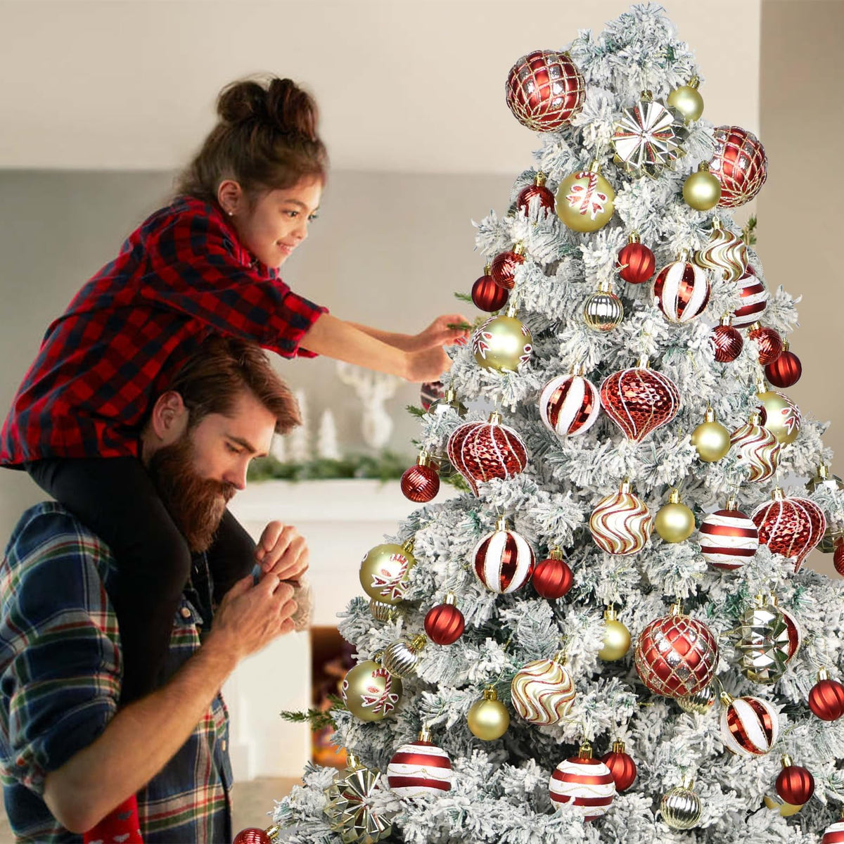 48PCS Christmas Balls Ornaments Set, 3.15 Inch Plastic Red and Gold Christmas Baubles Hanging Balls for Xmas Tree Decorations