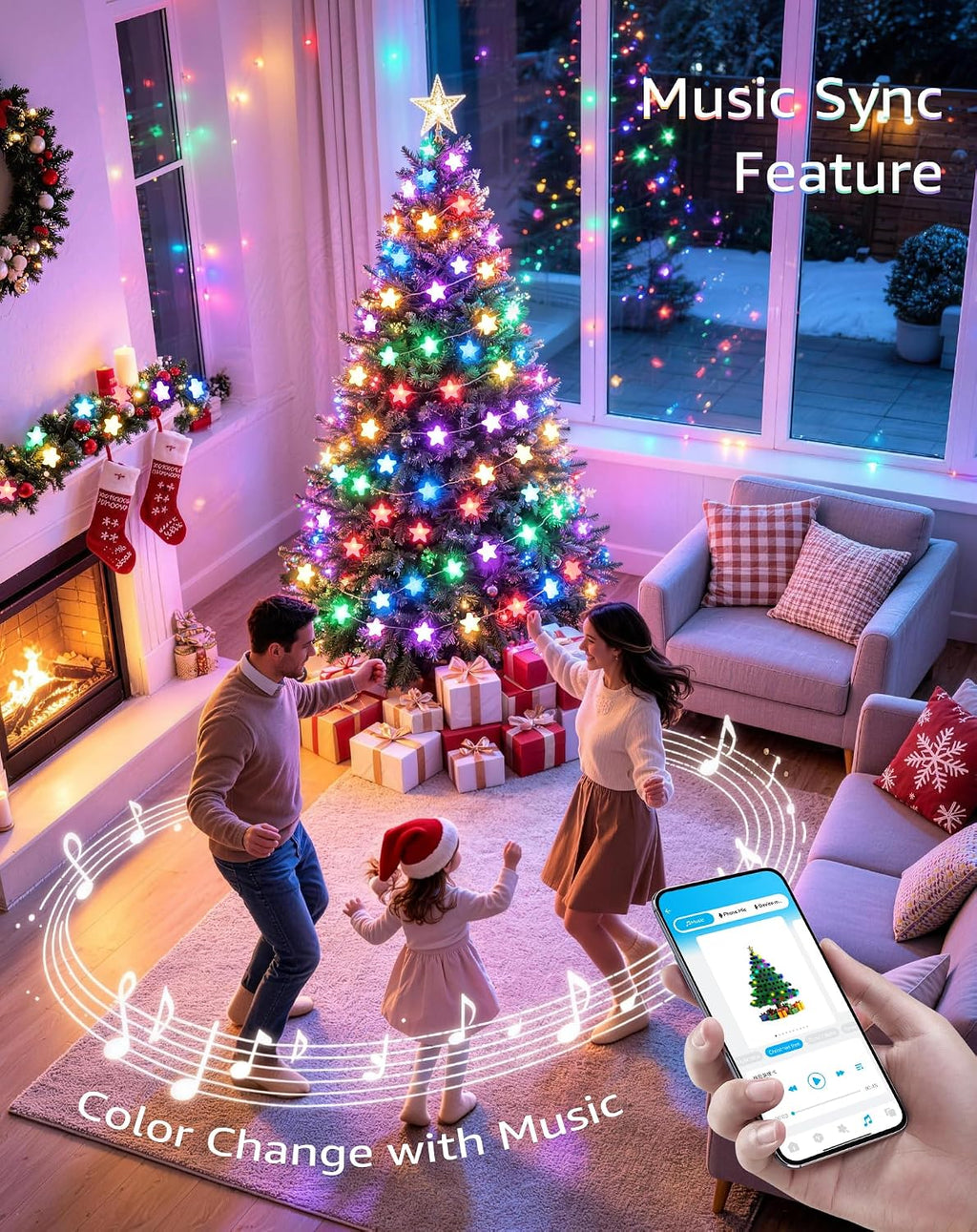 JMEXSUSS 33FT 66 LED Color Changing Smart Star String Lights for Bedroom