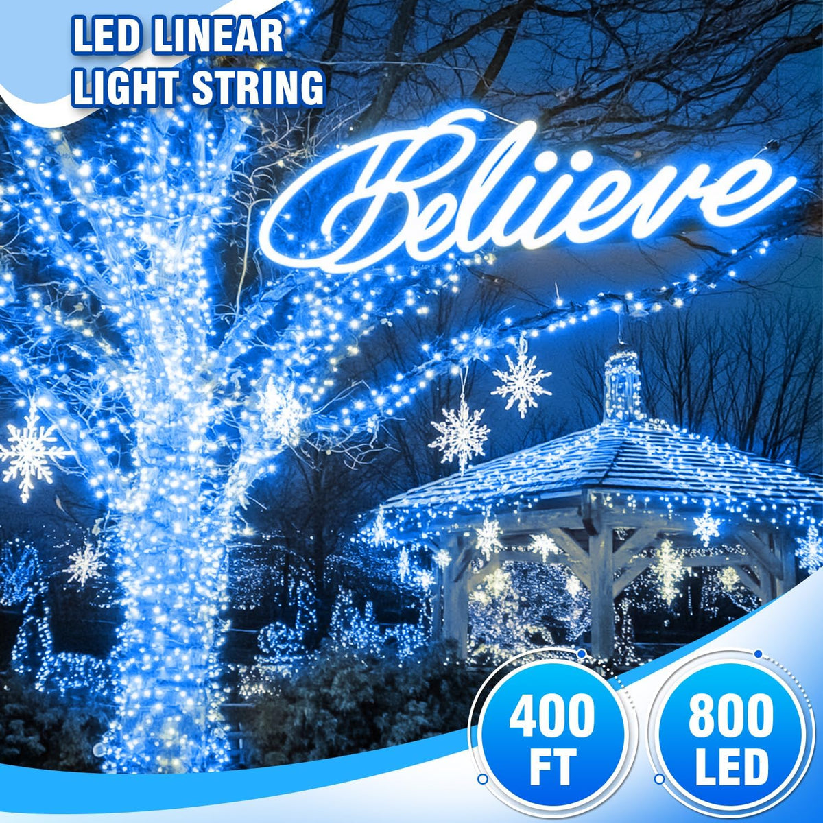 400FT Blue LED Fairy Lights, String Lights with Remote, 8 Lighting Modes, Waterproof Light Strand for Winter Decor, Snowflake Display, Bedroom, Baby Shower, Birthday, Party, Indoor Outdoor Decorations