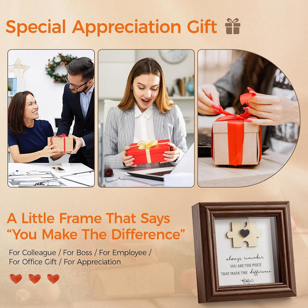 Difference Maker Gift 5.2" Wood Shadow Box Frame Thank You Plaque for Employee Coworker Boss, Unique Puzzle Piece Appreciation Sign for Office Desk Decor, Goodbye Retirement Farewell Keepsake