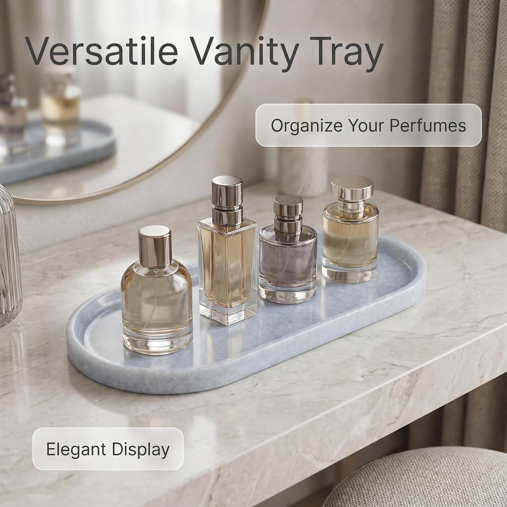 Natural Brazilian Blue Crystal Decorative Tray–12x6 Inch Translucent Stone/Marble-Style Bathroom Countertop Tray–Elegant Tray for Vanity, Perfume, Candles, and Jewelry–Durable Bathroom Countertop Tray