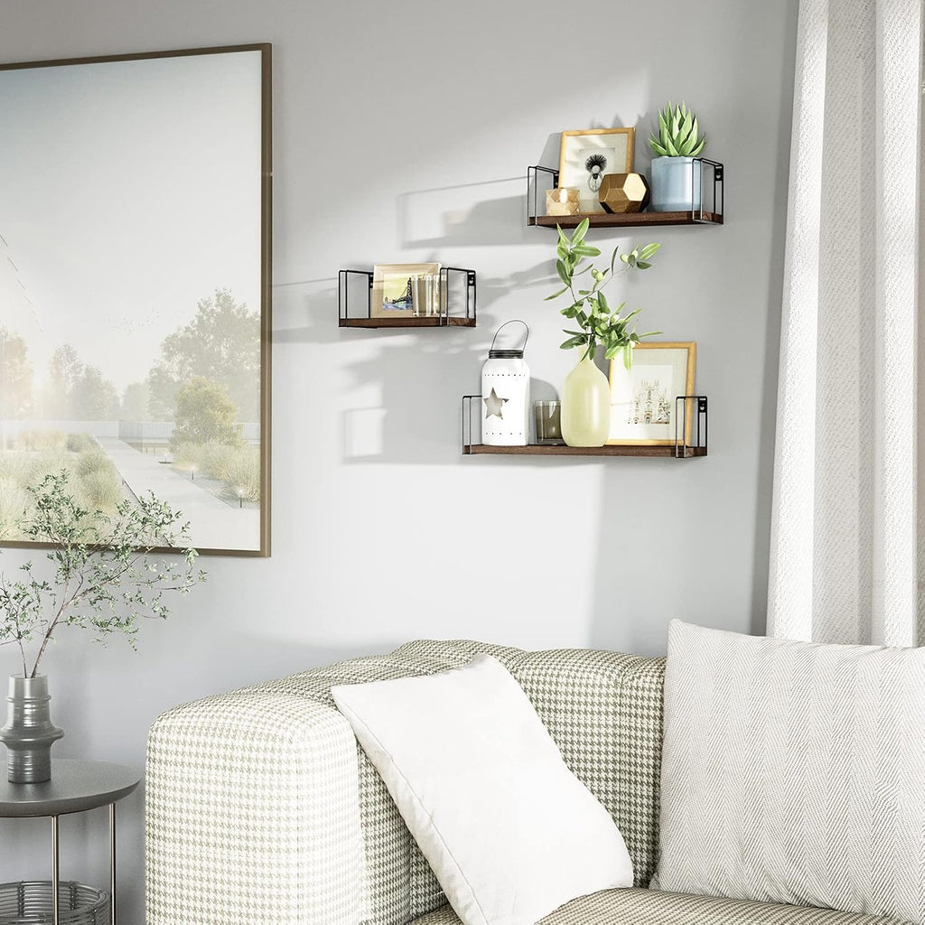 SRIWATANA Floating Shelves for Wall Set of 3, 17" Wall Shelves, Dark Walnu