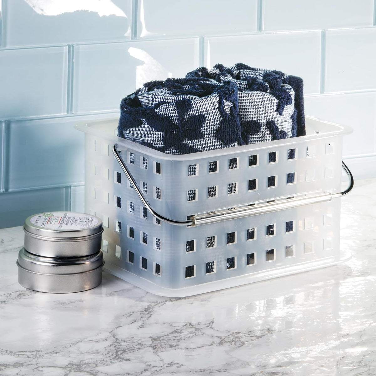 iDesign Portable Shower Caddy Basket with Handle, Set of 3, Frost