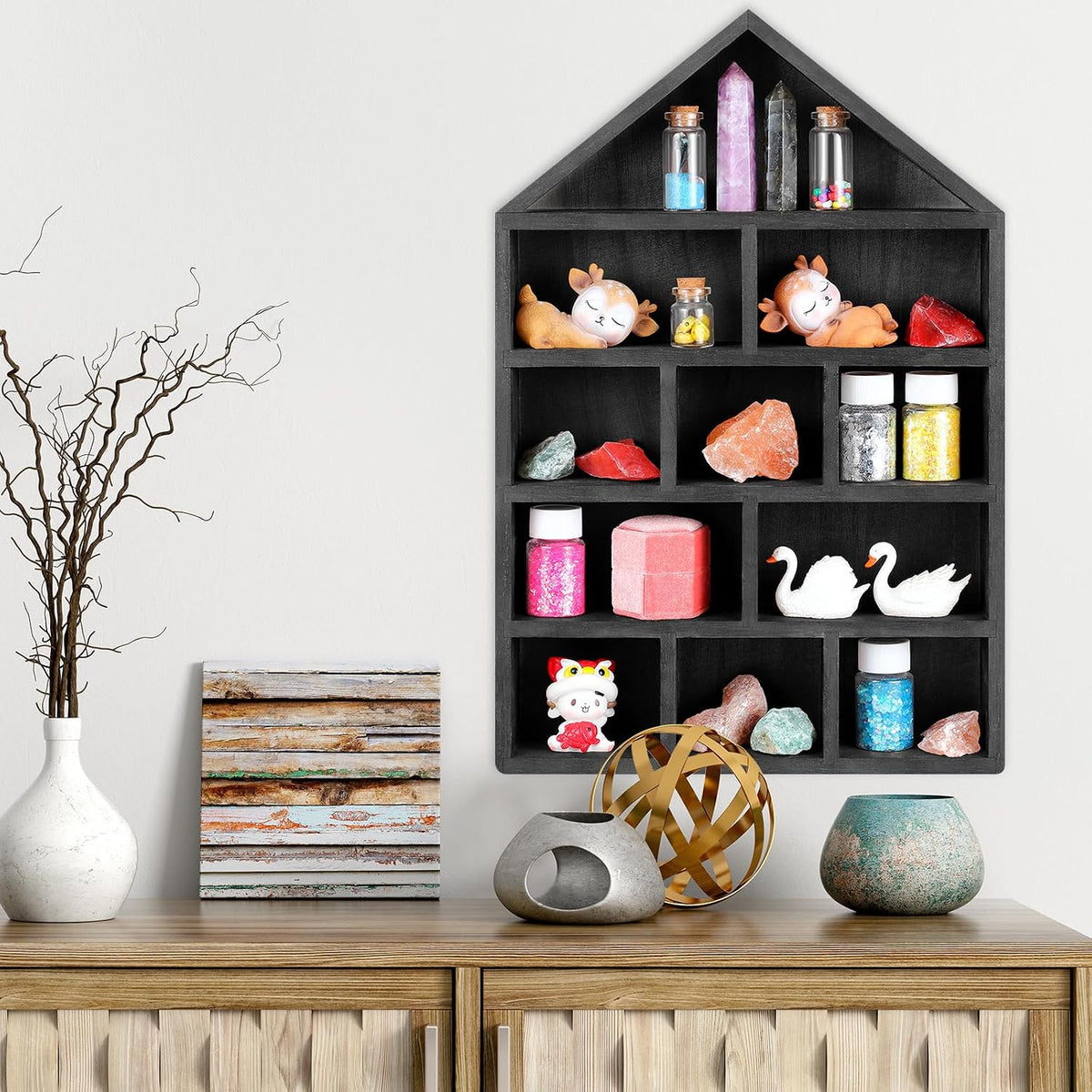 Threehoney Wooden Shadow Cubby Box, Black, 10x15x2.24'', Classic