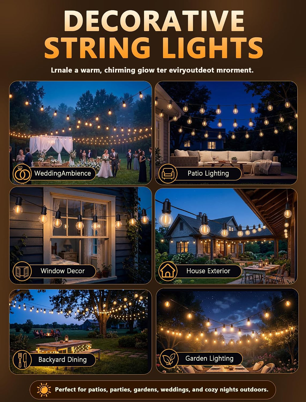 G40 LED Outdoor String Lights, 25FT, 12 Globe Bulbs, Black Wire