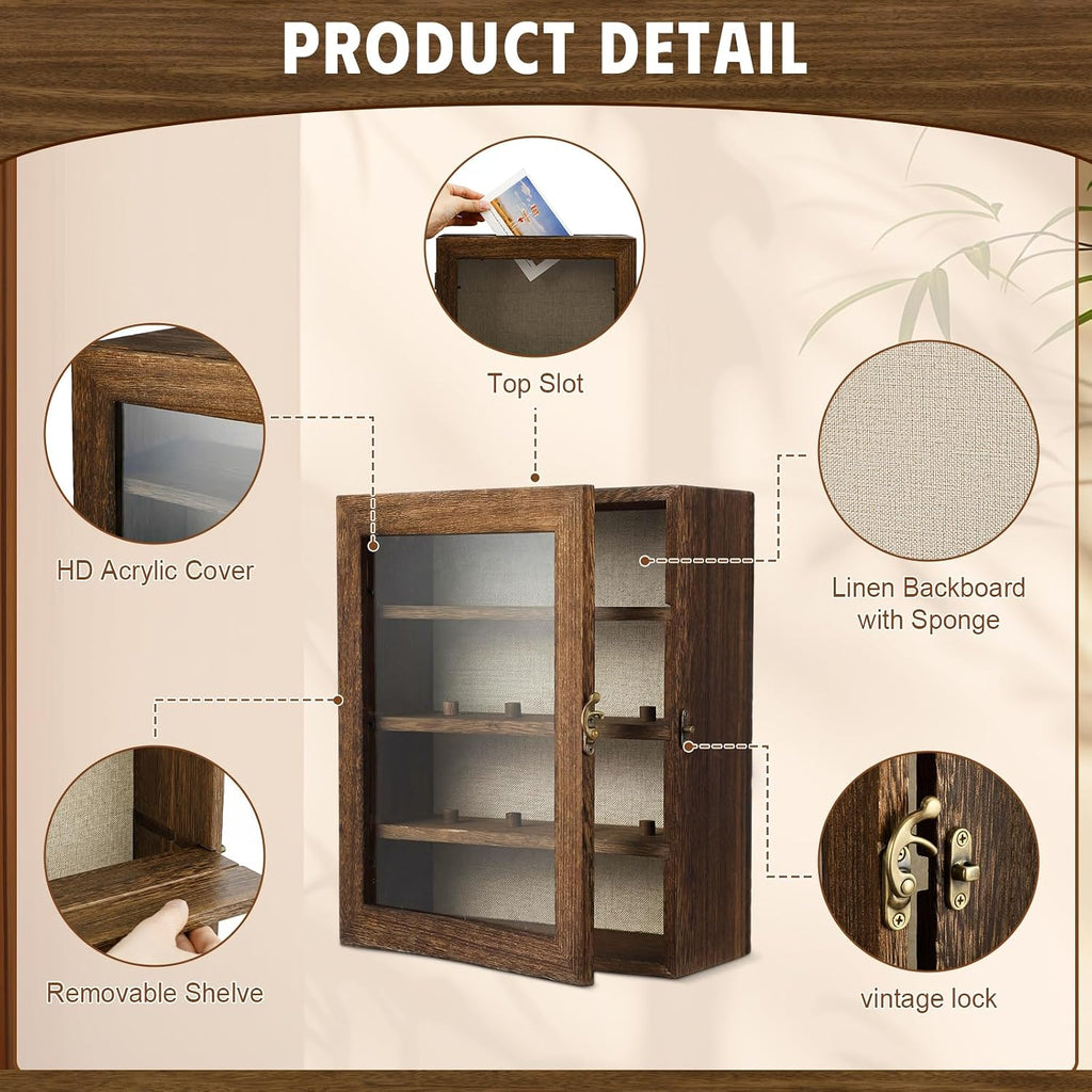 Gerrii Shadow Box Display Case 11 x 13 - Deep 5 Inch Wooden Picture Frame with Linen Back, Removable Shelves, Wooden Memory Case for Wedding Bouquets, Photos, Medals & Keepsakes, Brown