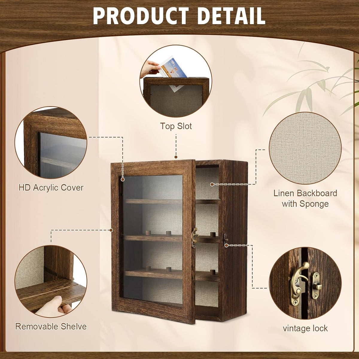 Gerrii Shadow Box Display Case 11 x 13 - Deep 5 Inch Wooden Picture Frame with Linen Back, Removable Shelves, Wooden Memory Case for Wedding Bouquets, Photos, Medals & Keepsakes, Brown