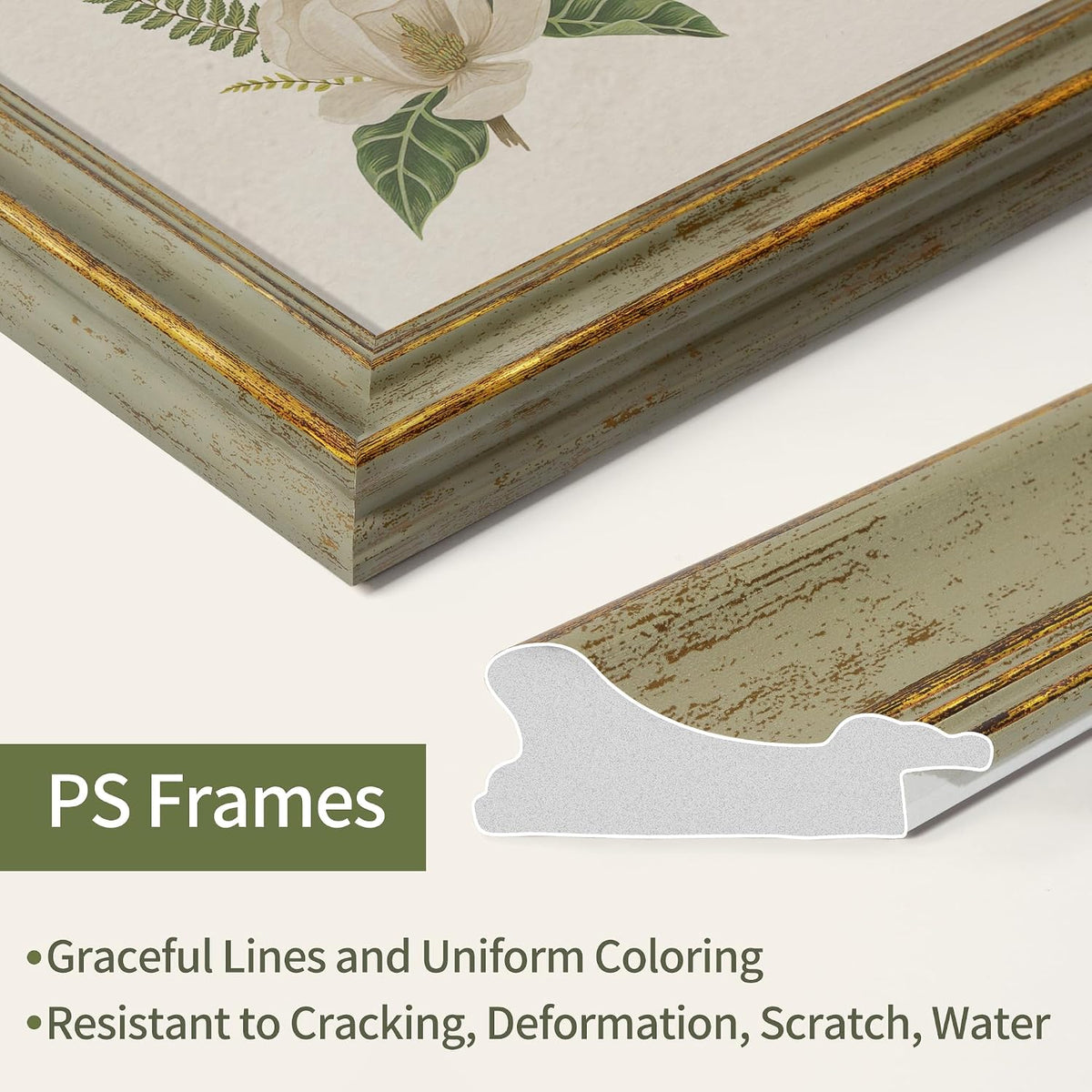 Sapowerntus Vintage 5x7 Picture Frame Gold Line Sage Green Photo Frames