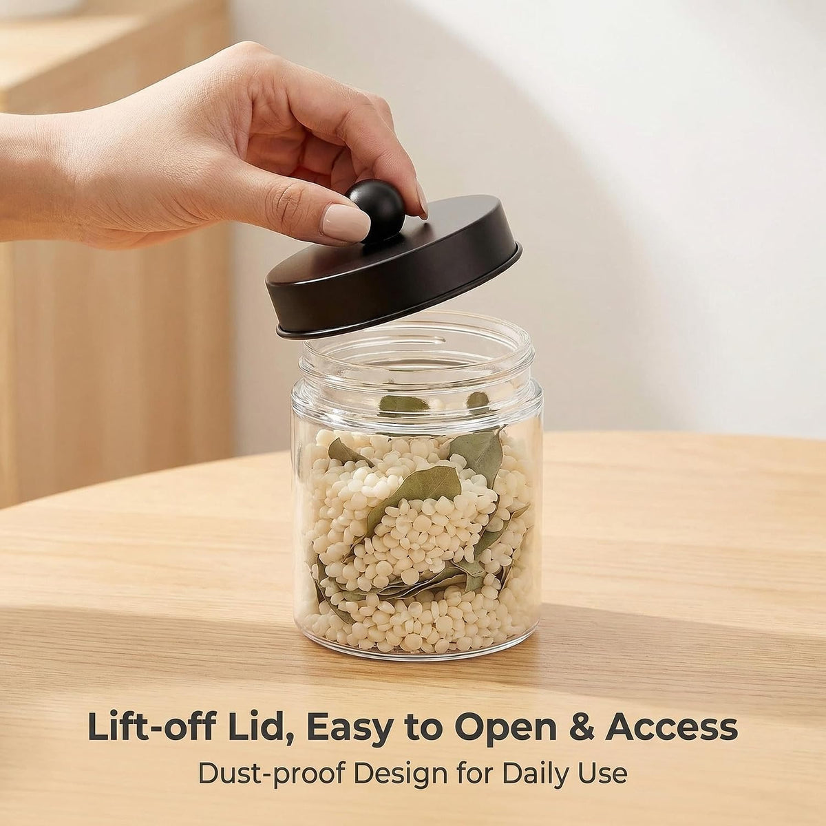 Happyupcity 280ml/9.3oz Glass Apothecary Jar with Black Metal Lid