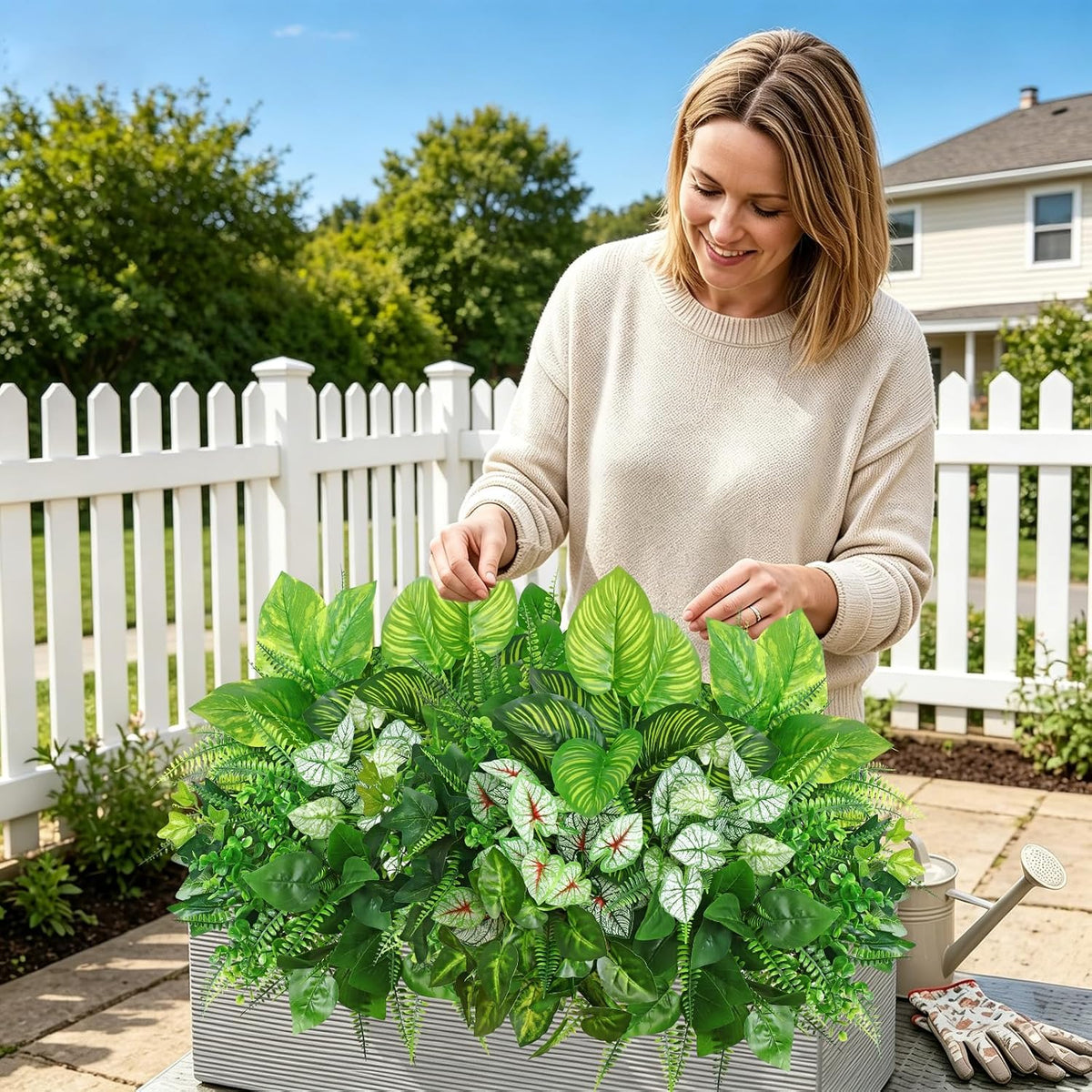 12 Bundles Artificial Plants for Indoor Outdoor UV Resistant Faux Plants