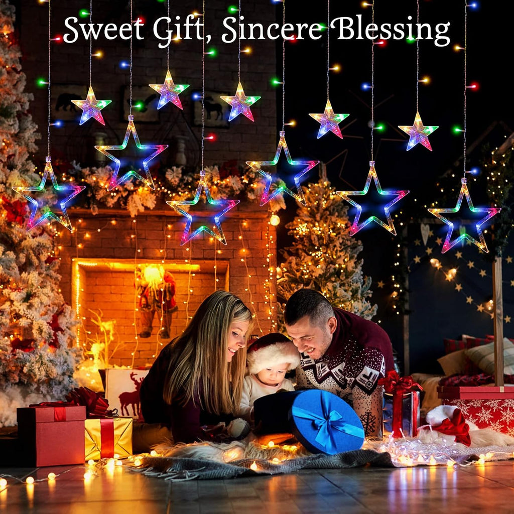 Lewondr 138 LED Christmas Star String Curtain Light with 6H Timer & 8 Modes