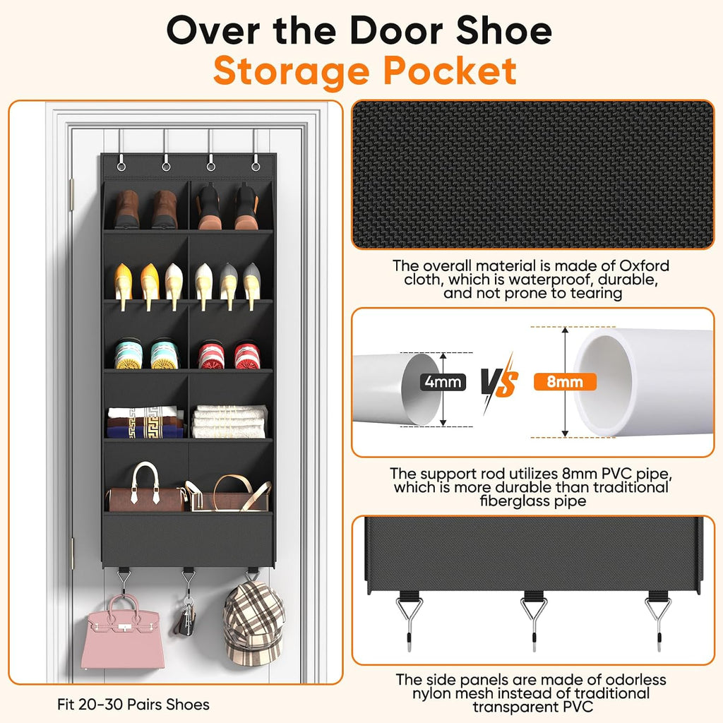 Over the Door Shoe Organizer, 5 Tiers with 9 Compartments, Black