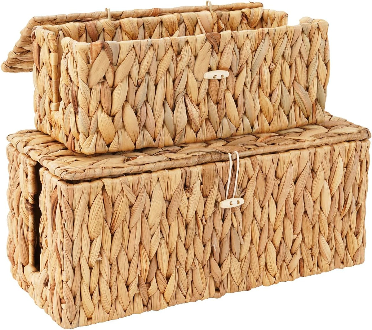 2 Pack Water Hyacinth Cable Management Box with Lid, Cord Organizer Box