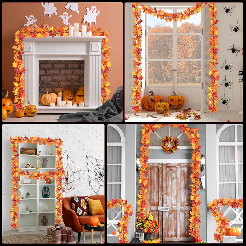 Thanksgiving Decorations Fall Maple Leaf String Lights 9FT Maple Leaves Lights 50 Orange Bulbs Lighted Fall Leaf Garland Lights Lighted Fall Garland Lights Halloween Fall Lights Indoor Outdoor