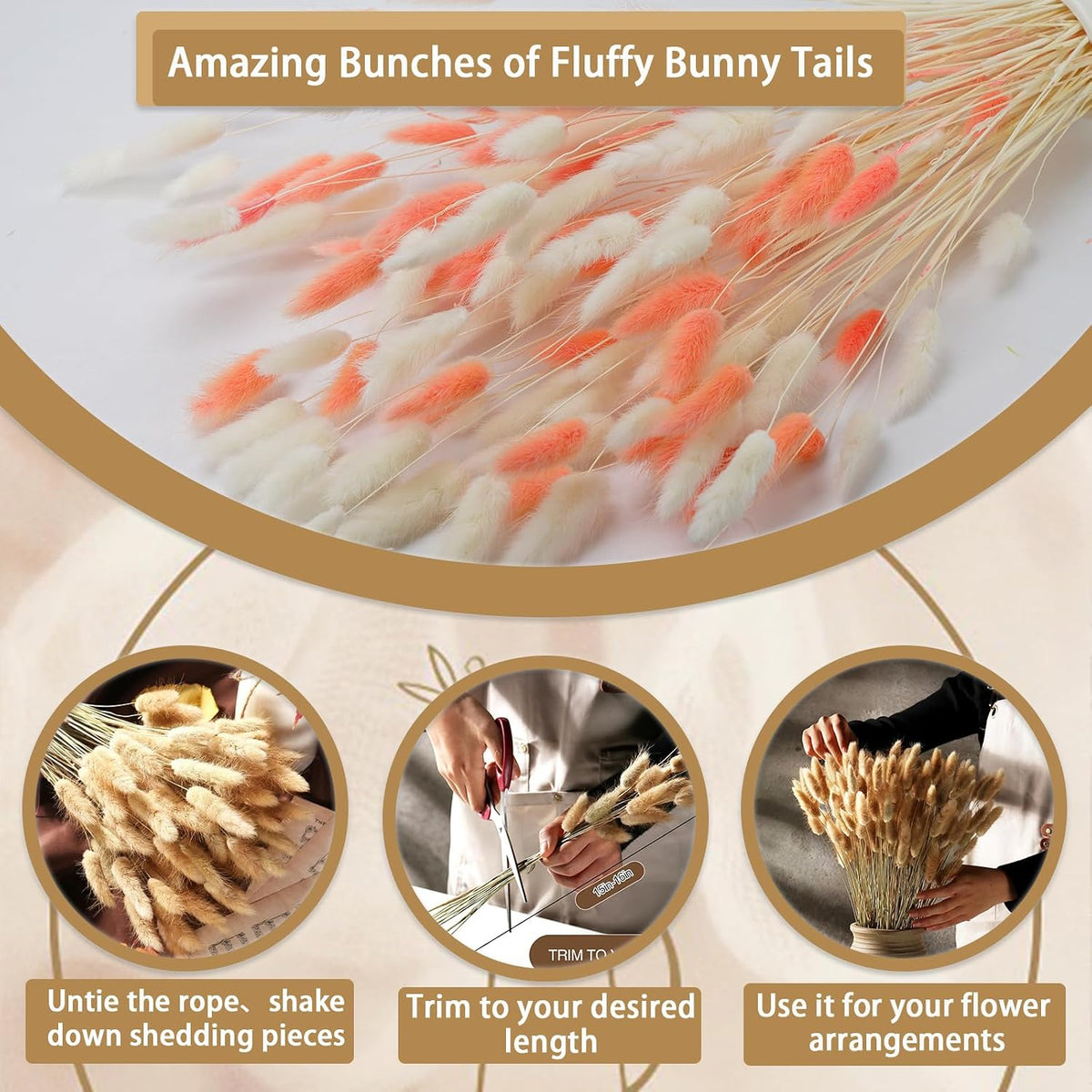 100 Pcs White and Pink Bunny Tails Dried Flowers