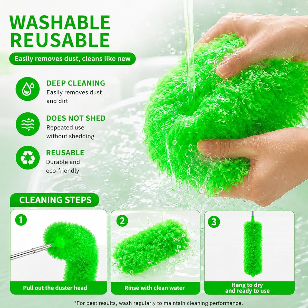AZUN Microfiber Duster for Ceiling Fans, 30-100 in Telescoping Pole, Green
