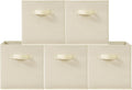 11 Inch Fabric Storage Cubes, Sturdy Foldable Storage Bins, Heavy Duty Cube Organizer for Clothes, Blankets, Shelves, Closets, Bedroom, Living Room, Beige, 5 Pack