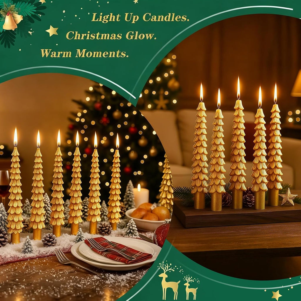 12 PCS Gold Christmas Tree Taper Candles