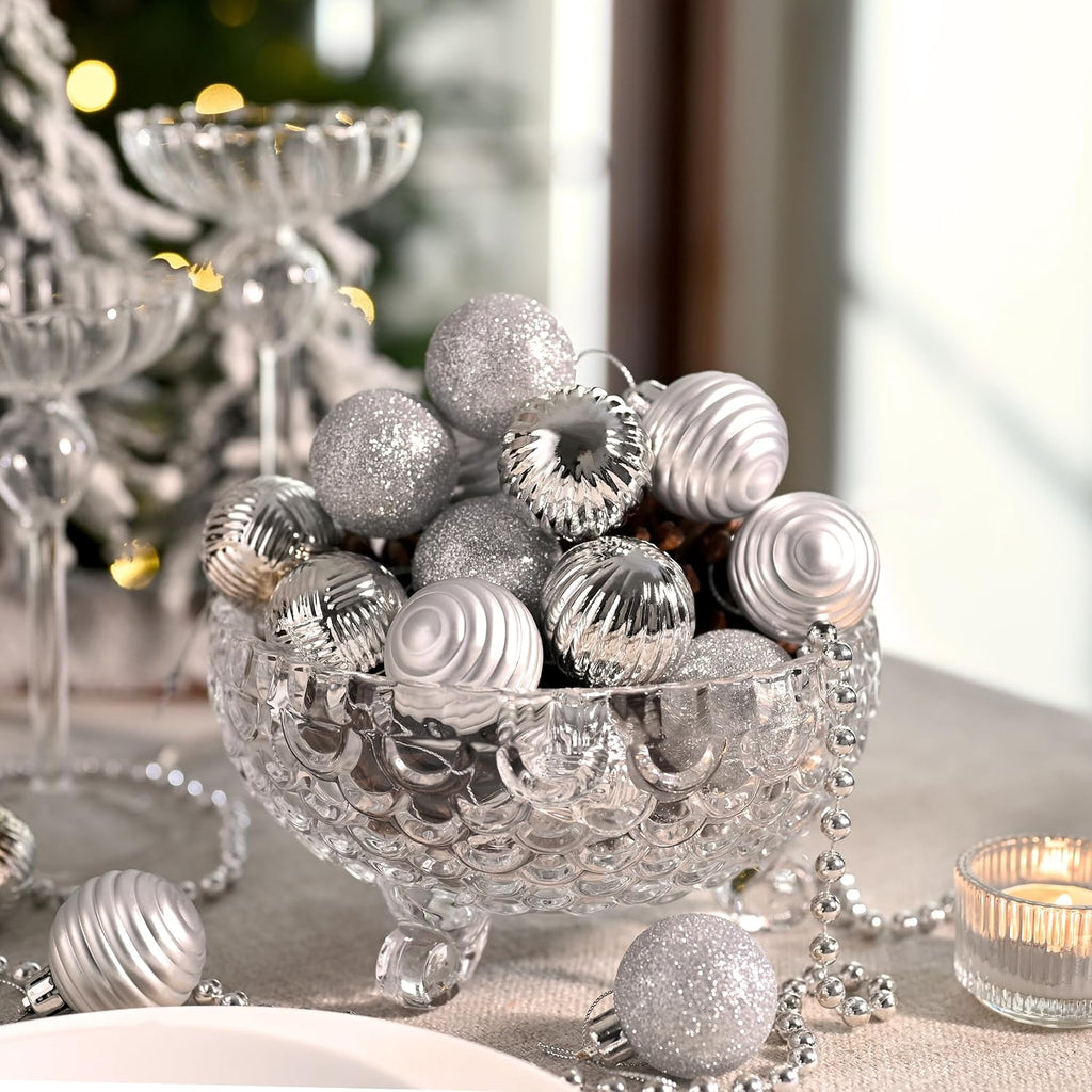 Valery Madelyn 1.6" Small Christmas Ornaments Tree Decorations Set, 24ct Silver Shatterproof Ball Hanging Ornament Bulk for Xmas Holiday Party Decor