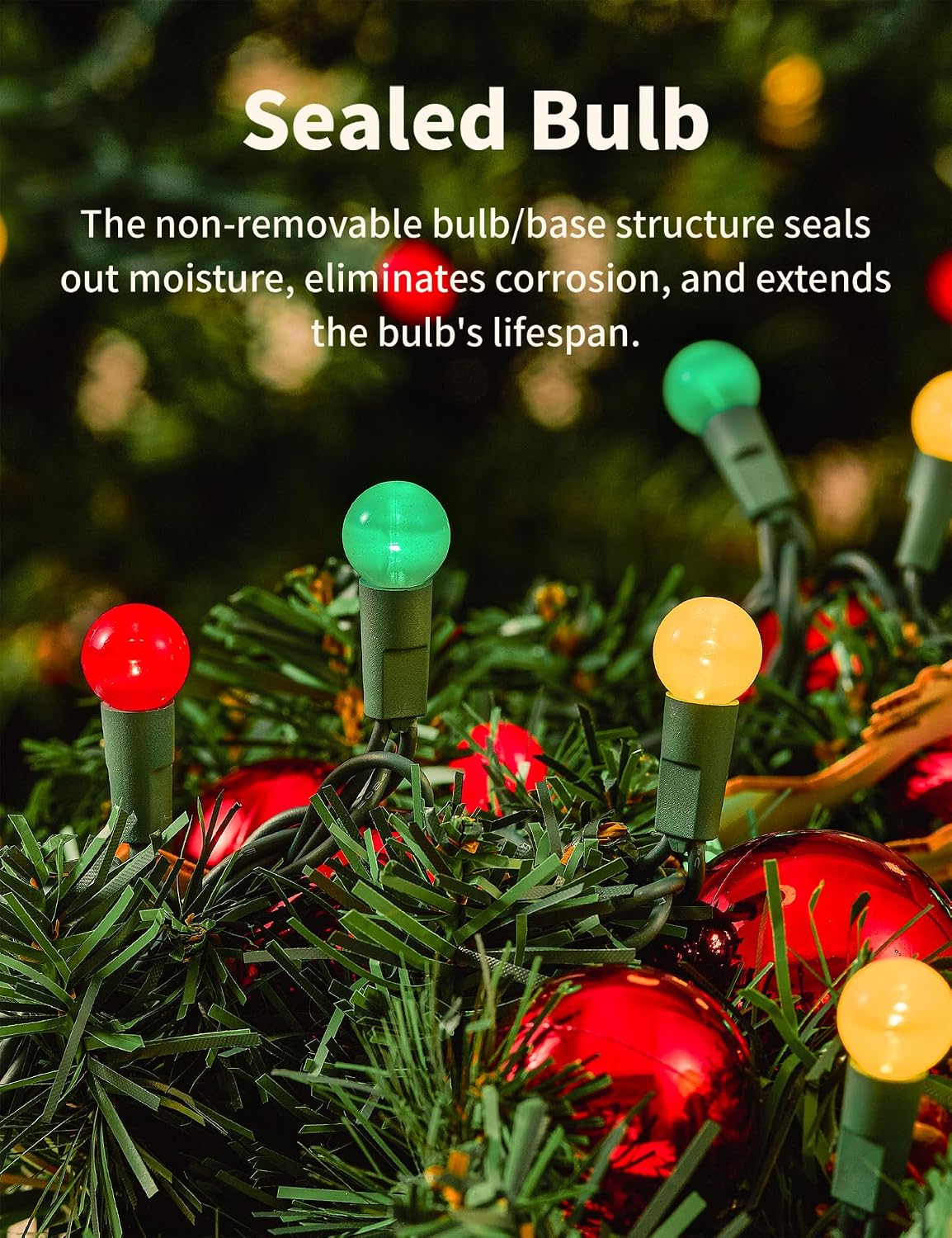 BOHON Christmas Lights 2 Pack 24FT 70 LED G15 Globe Red White and Green