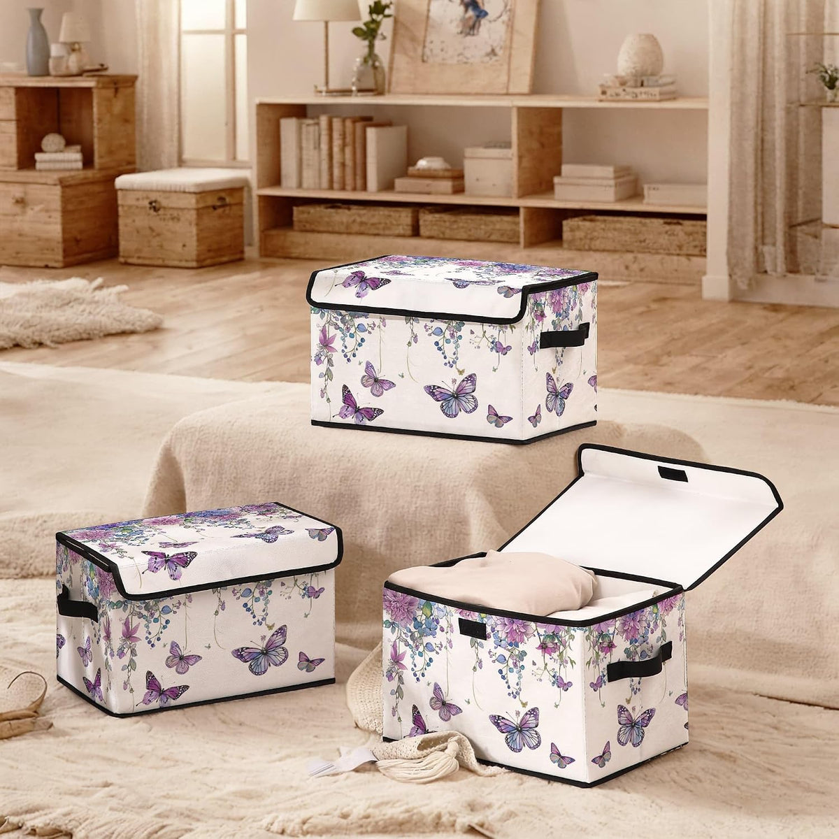 Fabric Storage Bins with Lids,Under Bed Storage Containers 3Pack