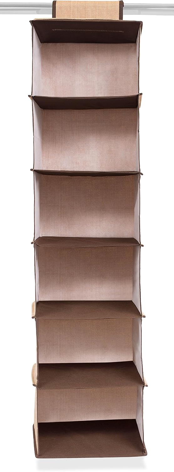 Internet's Best Hanging Closet Organizer - 6 Shelf - Clothing Sweaters Shoes Accessories Storage - Brown - College Dorm Kids Room Essential - Beige
