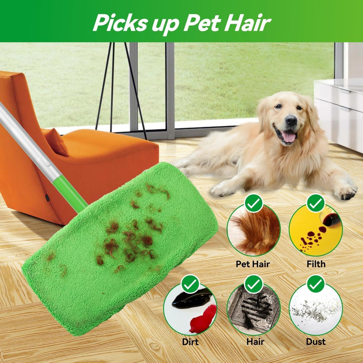 Reusable Microfiber Mop Pads for Swiffer Sweeper(Green 6pcs)
