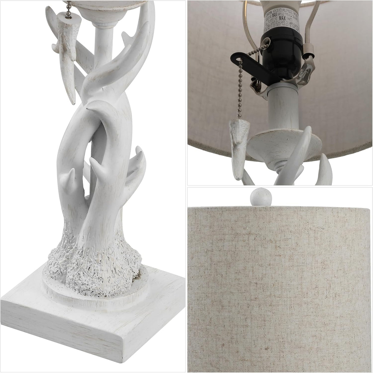 JONATHAN Y Gaston Rustic Faux Antler Resin Table Lamp 20.5", Antique White