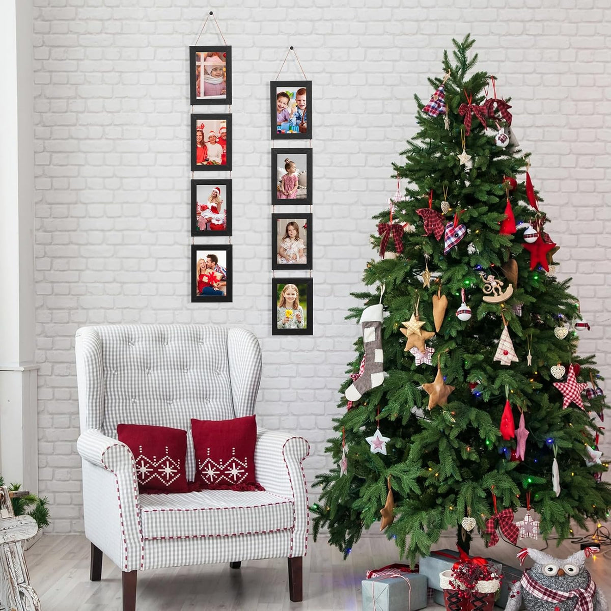 2 Pack Hanging Collage Picture Frames Set, 4 Openings Each For 4x6 Inch Photos, Vertical Multi Photo Display with String For Wall Decor