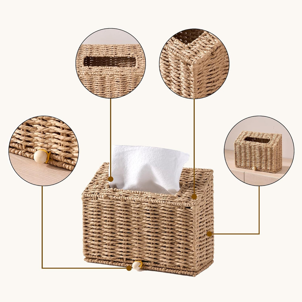 Hand Towel Box Cover, Designed for Kleenex Disposable Hand Towels, Paper Rope Tissue Box for Bathroom, Powder Room, Bedroom (Brown)