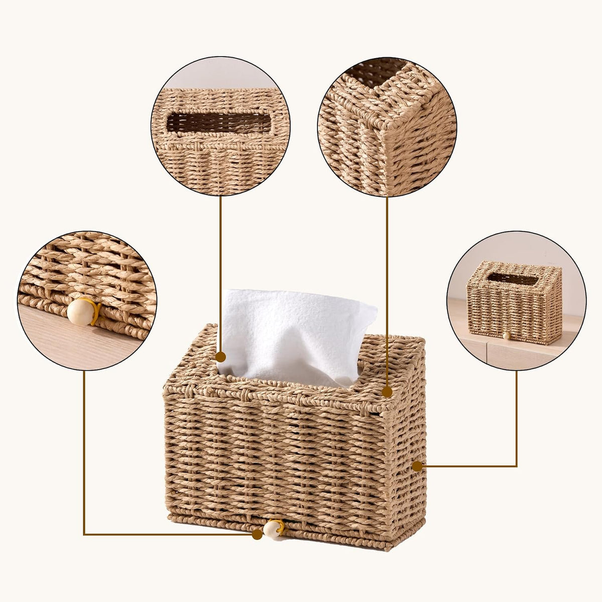 Hand Towel Box Cover, Designed for Kleenex Disposable Hand Towels, Paper Rope Tissue Box for Bathroom, Powder Room, Bedroom (Brown)