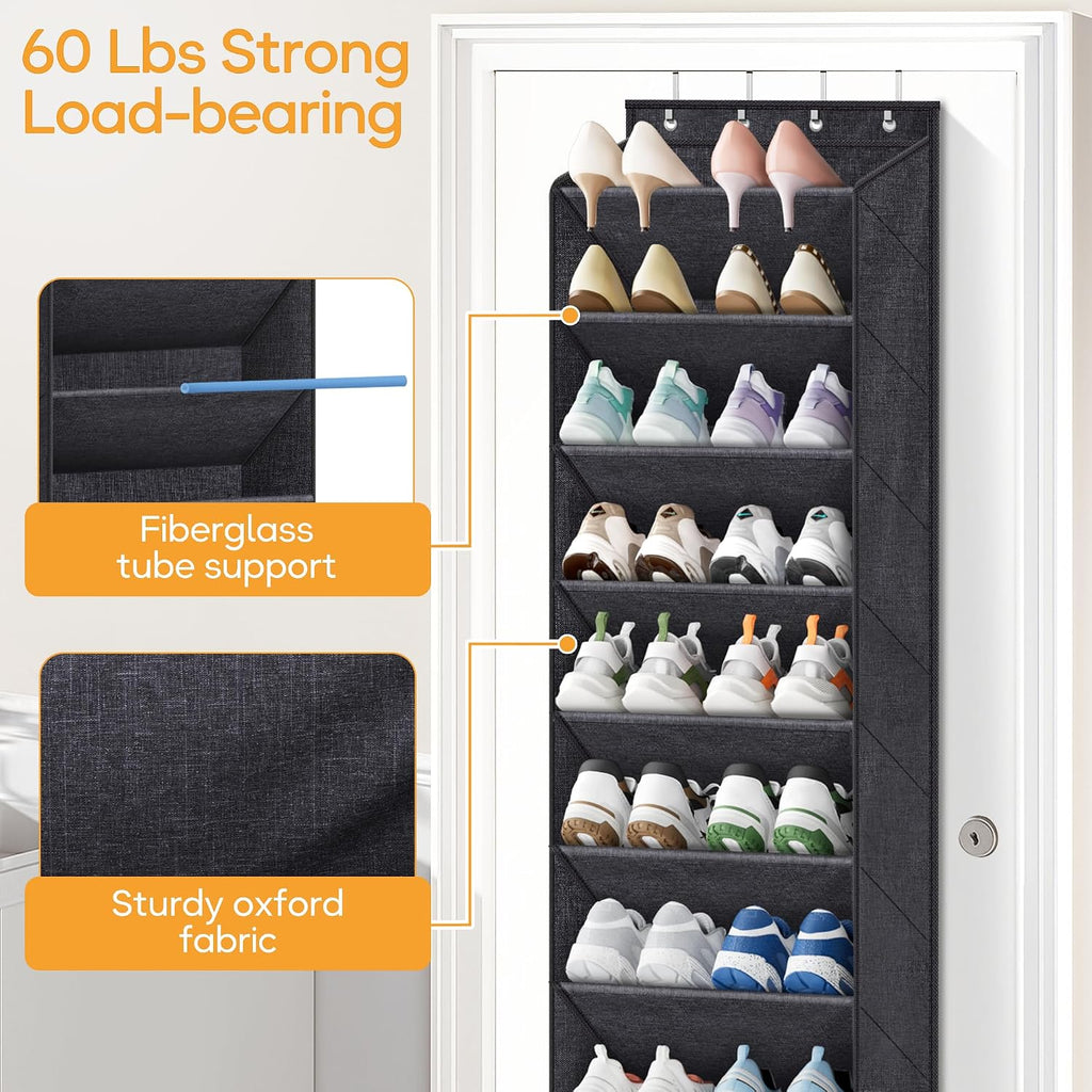 KIMBORA 10 Tier Over the Door Shoe Organizer with Large Pockets, Hanging Shoe Rack for Closet Door Storage, Fits 20 Pairs of Sneakers Boots Hanger Holder, Black (Pack of 2)