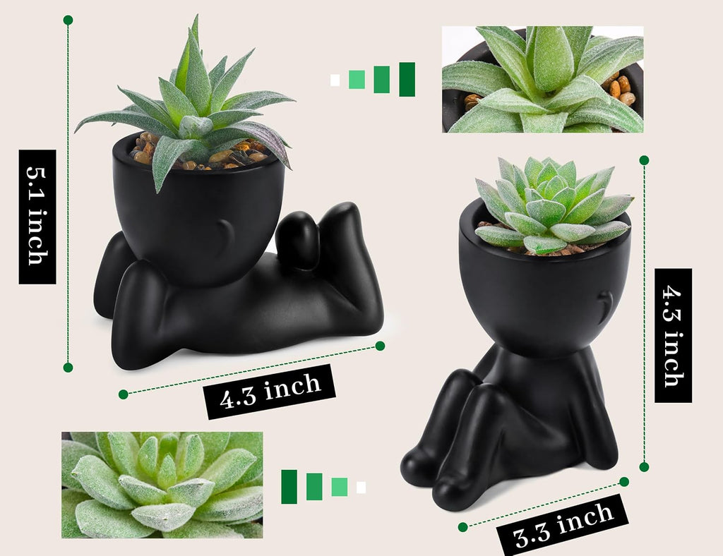 Der Rose 2 Pack Fake Succulents in Black Human Pots for Bathroom Decor