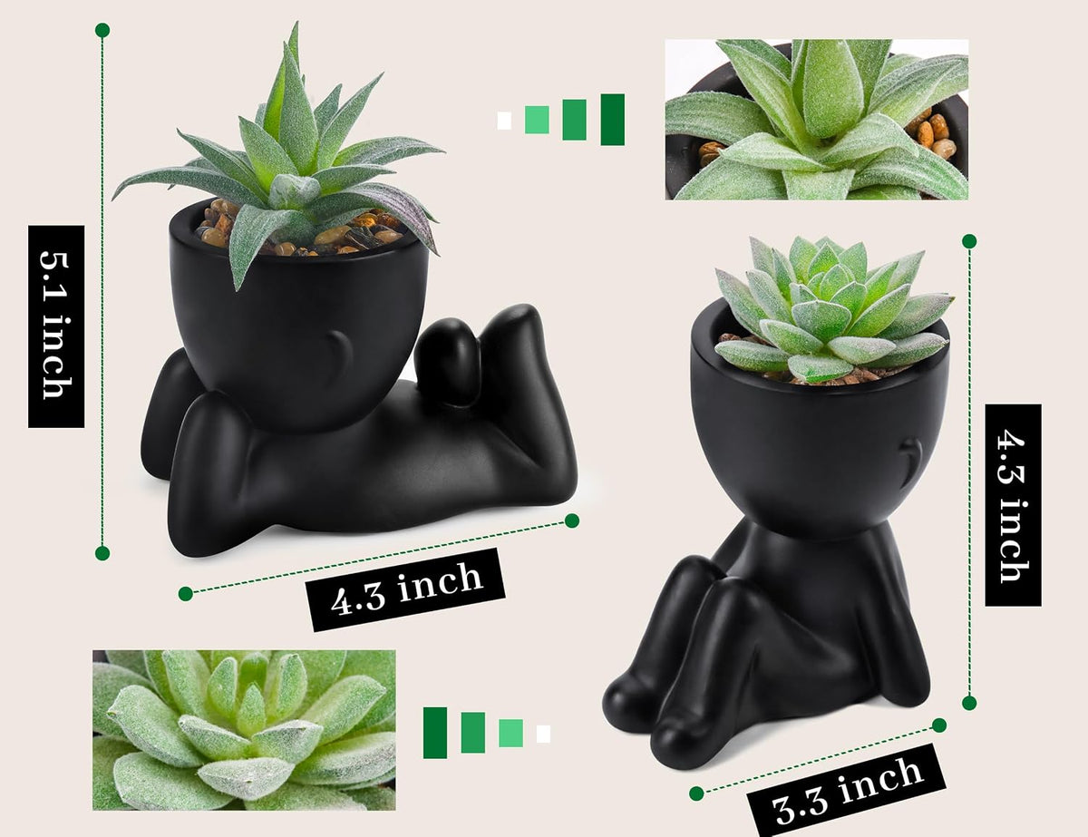 Der Rose 2 Pack Fake Succulents in Black Human Pots for Bathroom Decor