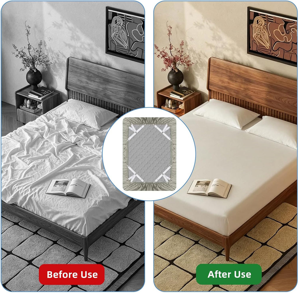4PCS Adjustable Bed Sheet Holders, Elastic Mattress Sheet Fasteners Holder with Metal Clips for Hold Sheet, Mattress, Sofa, Couch, Table Cloth, (White)