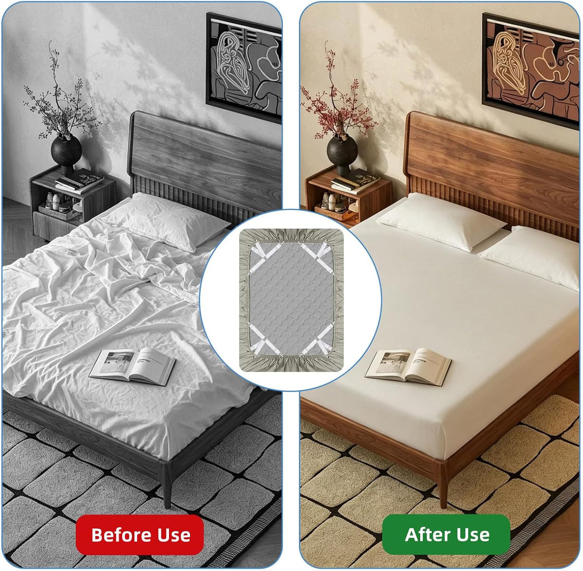 4PCS Adjustable Bed Sheet Holders, Elastic Mattress Sheet Fasteners Holder with Metal Clips for Hold Sheet, Mattress, Sofa, Couch, Table Cloth, (White)