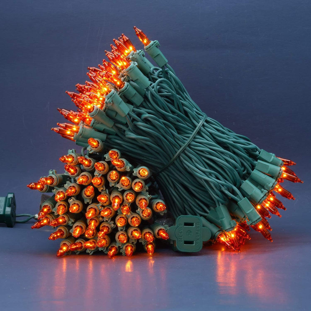 200 Orange Christmas Lights, 2 Set 33 ft 100 ct Green Wire UL String Light