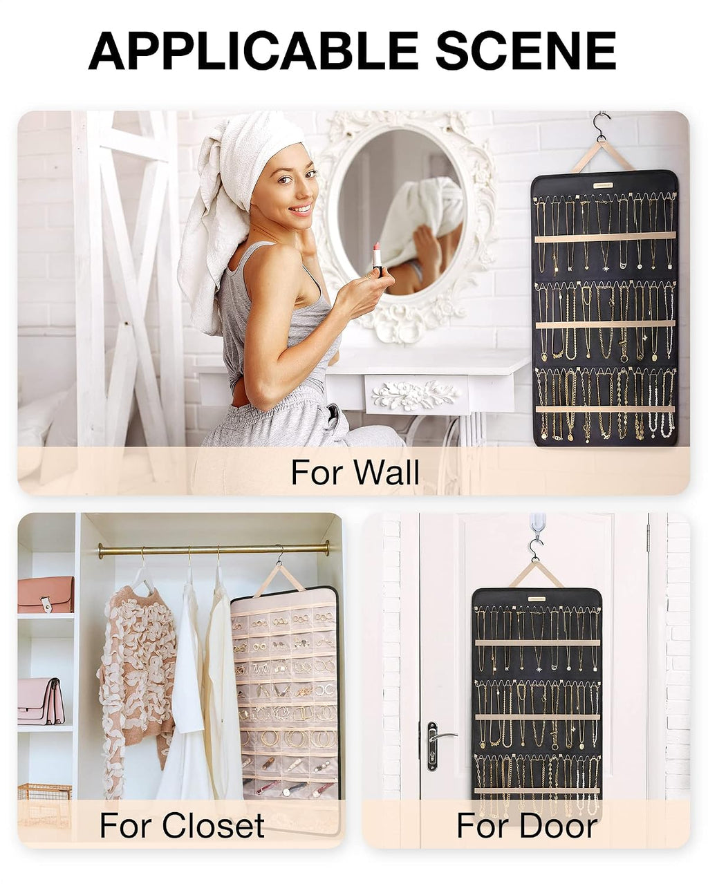 BAGSMART Hanging Jewelry Organizer Necklace/Earring/Ring 2-Sided XL Black