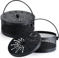 Lallisa 2 Pieces Mosquito Coil Holder Incense Coil Holder Round Retro Portable Metal Hanging Incense Burner Holders with Handle for Home Indoor Outdoor Camping Patio (Black)