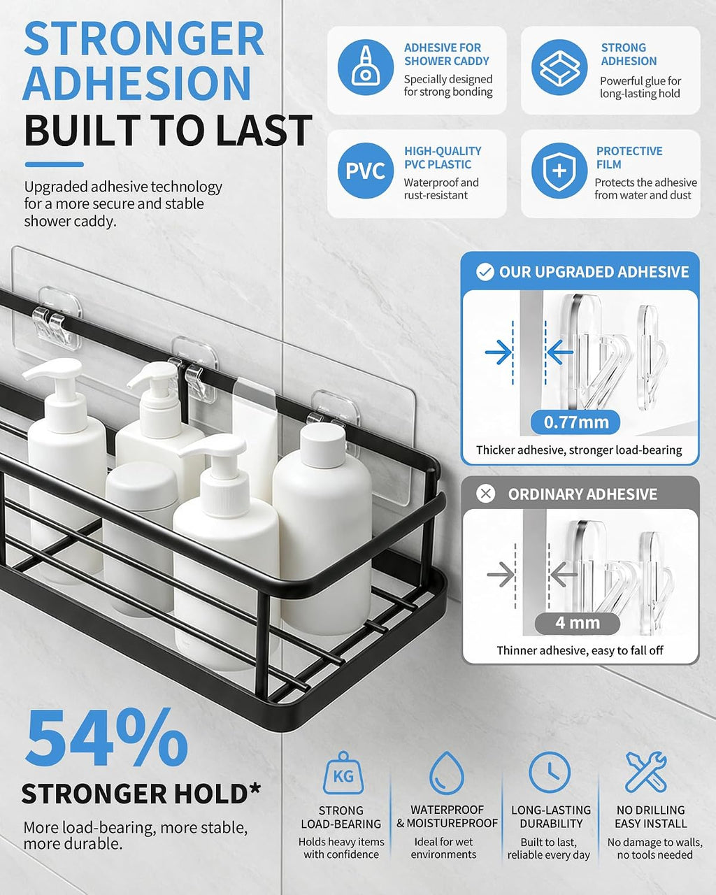 COOLMI Shower Caddy Adhesive Replacement, 4 Pack Double and Triple Hooks