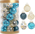 2.36"/60mm Christmas Ornaments Set, 25 PCS Shatterproof Christmas Tree Decor Set, Hanging Plastic Xmas Balls for Home, Holiday, Wedding, Xmas Hanging Decortions (Bule Gold)