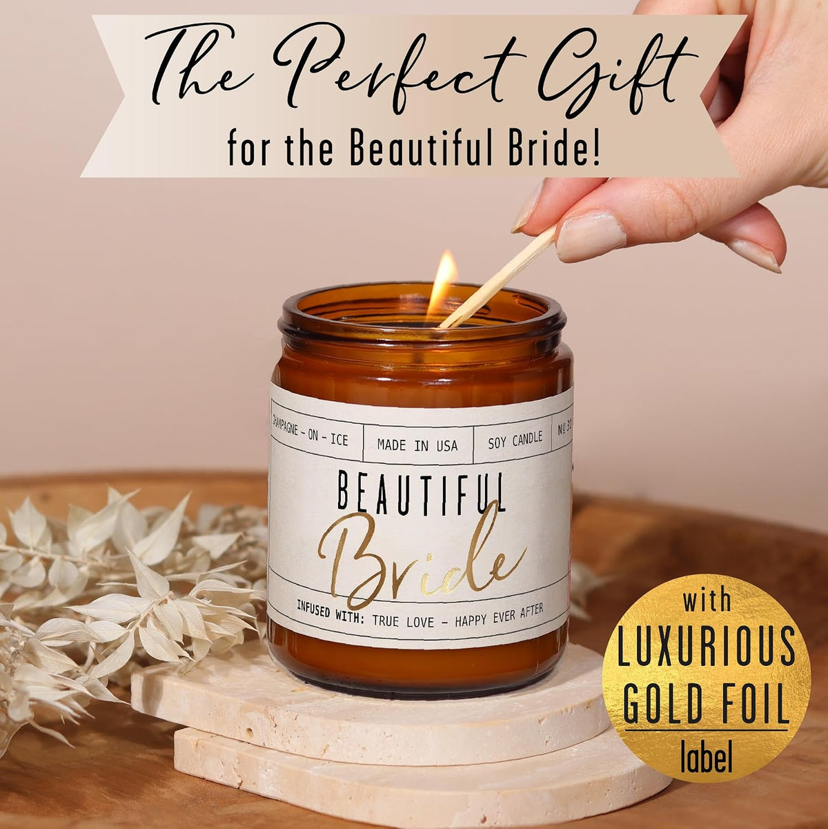 Bridal Shower Gifts Ideas, Best Bridal Shower Gifts for Bride to Be, Bride Gift -' Soy Wedding Candle, w/Champagne on Ice I Bachelorette Gift I 50Hr Burn, USA Made