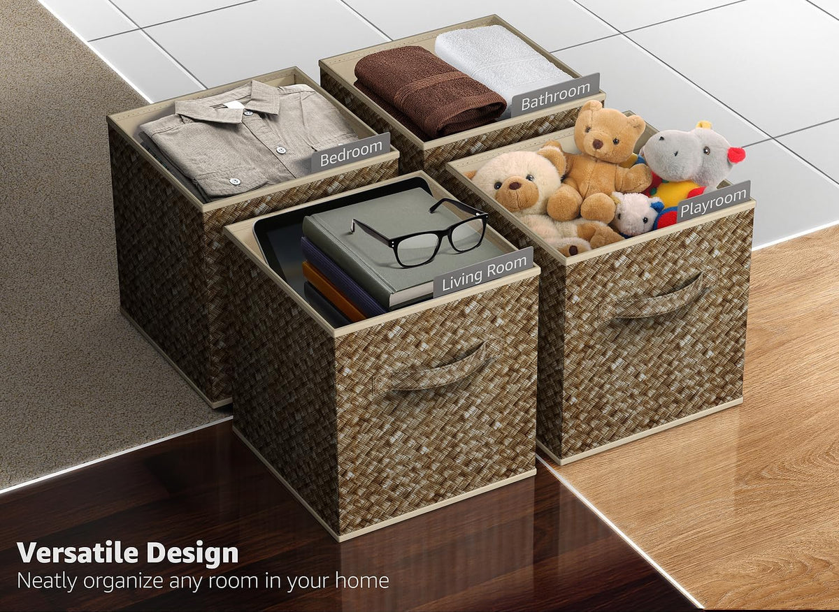 Sorbus 11 x 11 Storage Cubes, Foldable Fabric Bins (4 Pack, Woven Beige)