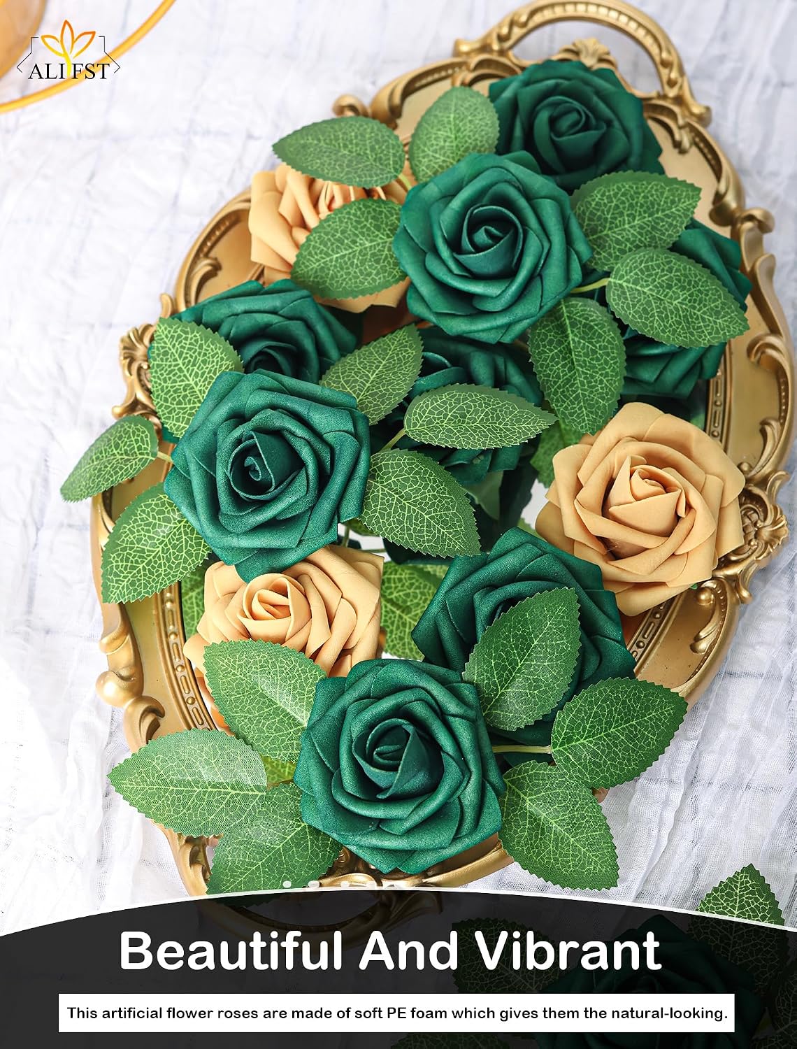 25pcs Artificial Flowers，Real Touch Artificial Foam Roses Decoration DIY for Wedding Bridesmaid Bridal Bouquet Centerpieces Party (25, Army Green)