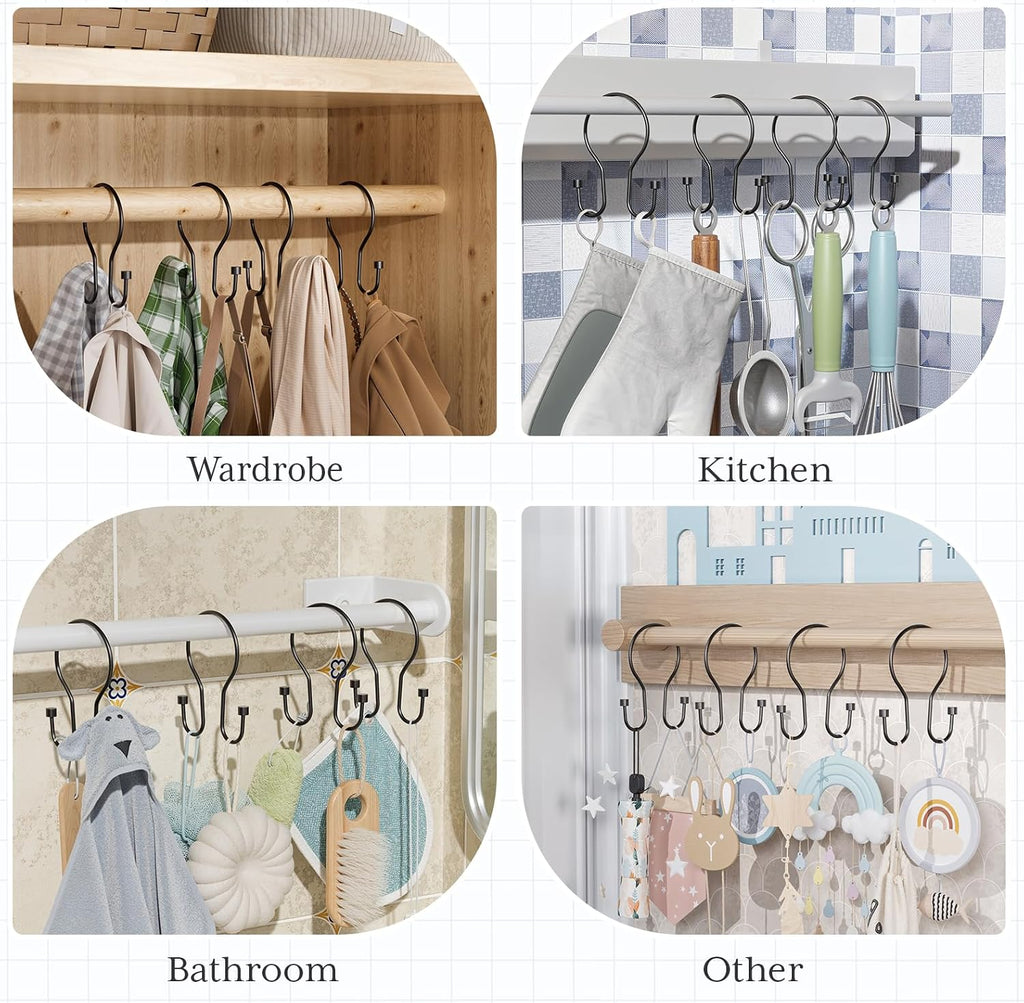 Bathway Shower Curtain Hooks Black Shower Curtain Rings, Shower Curtain Hangers Sturdy Double Hook Shower Curtain Hooks Rust Proof, Smooth Metal Shower Hooks for Shower Curtain, 12Pcs Shower Rod Hooks