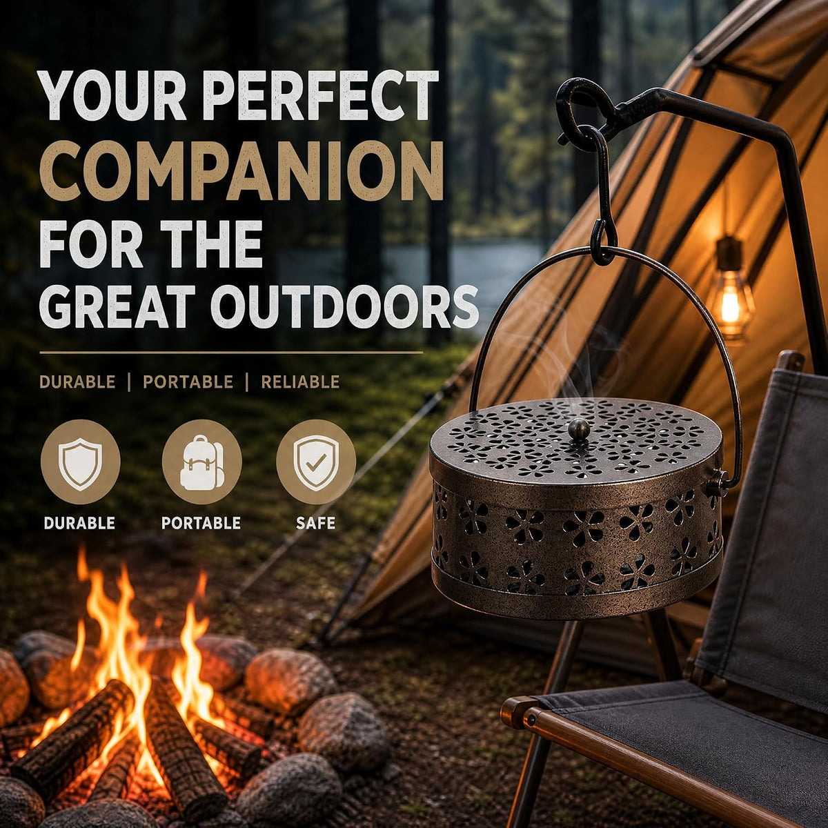 ZENFUN 2 Pack Iron Coil Holders with Lid and Handle, Bronze Incense Coil Burner with Lid, Retro Portable Coil Holder for Camp Use, Indoor, Outdoor, Fireproof, 5.7 Inches Diameter